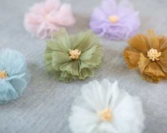 Colorful Fabric Poppy Bloom | 3" 8cm Organza Artificial Wildflower | Millinery Floral w/ Stamen | Dainty Lush Fabric Craft Flower in Pastels