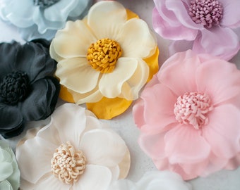 Whimsical Organza Fabric Flowers | Faux Camellia or Magnolia | Floral Craft | Korean Millinery Flower | Large Fabric Craft Flower Petals