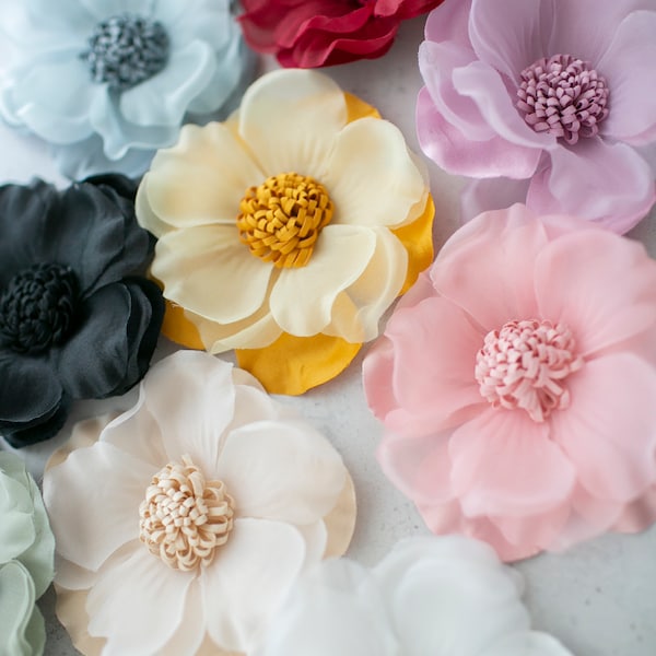 Skurrile Organza-Stoffblumen | Künstliche Kamelie oder Magnolie | Blumenhandwerk | Koreanische Millinery-Blume | Große Blumenblätter zum Basteln aus Stoff