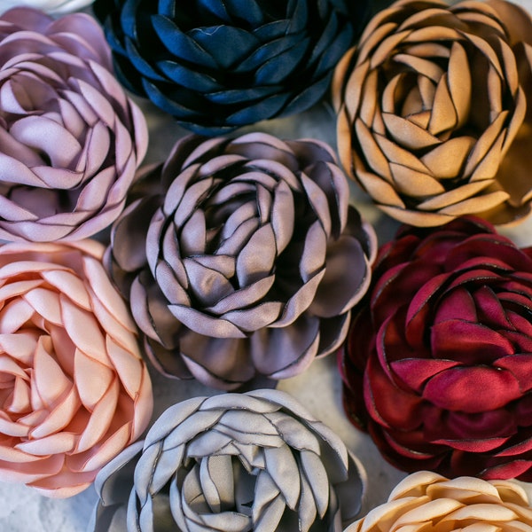 3.5" Fabric Roses | Large 3D Burned Edge Peony | Artificial Satin Garden Rose | Variety of Colors Millinery Flower | Floral Craft Supply