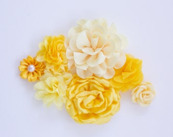 Fabric Flower Variety Bundle | Yellow Flower Pack | Fabric Flowers | Millinery Flower Multipack | Bright Yellow Floral Grab Bag