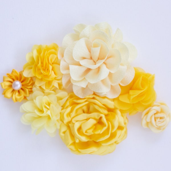 Fabric Flower Variety Bundle | Yellow Flower Pack | Fabric Flowers | Millinery Flower Multipack | Bright Yellow Floral Grab Bag