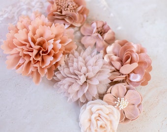 Fabric Flower Variety Bundle | Negligee Pink Fabric Flower Pack | Blush, Nude, & Rosé Pink Craft Flower Multipack | Floral Grab Bag