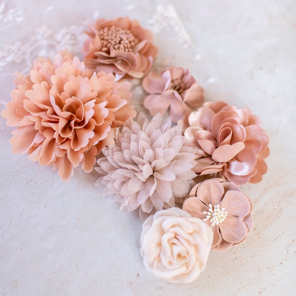 Fabric Flower Variety Bundle | Negligee Pink Fabric Flower Pack | Blush, Nude, & Rosé Pink Craft Flower Multipack | Floral Grab Bag