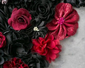 Halloween Decor Floral Grab Bag | Fall Craft Millinery Fabric Flowers | DIY Gothic Applique Flowers | Black, Orange, Crimson Assorted Blooms