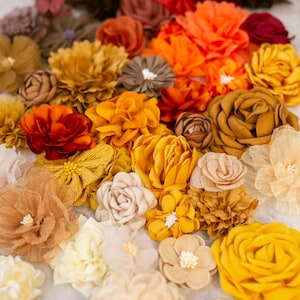 秋の布製フラワーグラブバッグ：DIY秋の装飾、様々な花