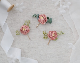 Blush Pink Flower Hair Pins: Bridal Wedding Hair Accessory