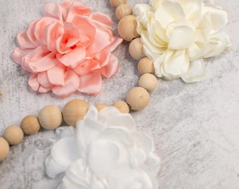 Large Satin Rose Flower 4" - Ivory, White, or Pink Wedding Fabric Flowers