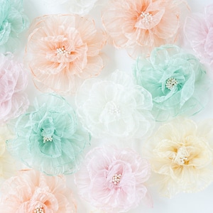 Whimsical Organza Fabric Flowers | Pastel Sheer Crinkle Romantic Florals | Floral Craft | Korean Millinery Flower Large Fabric Craft Flower
