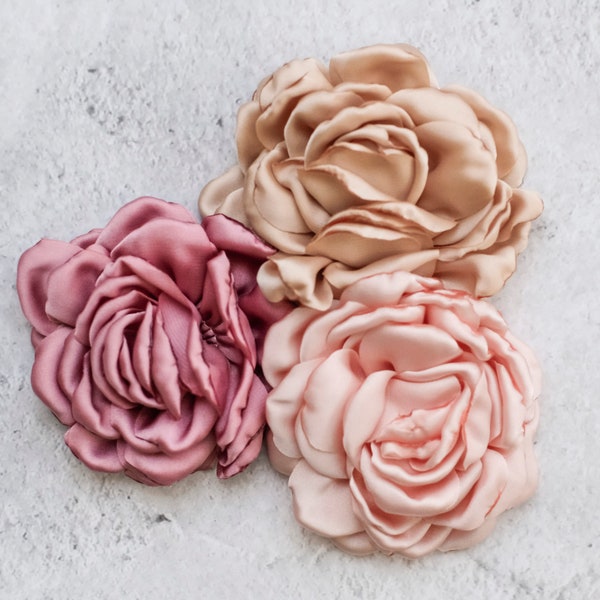 Fabric Flower | Large Pink Garden Rose | Artificial Satin Cabbage Rose | Satin Rose | Blush Pink Dusty Rose Millinery Flower | Floral Craft