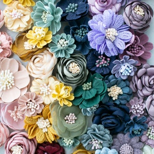 Mini Millinery Fabric, Woven and Felt Flowers Petite Craft Flowers Grab Bag Rainbow Assorted Artificial 1/2 to 1.5 inch Floral Multipack image 7