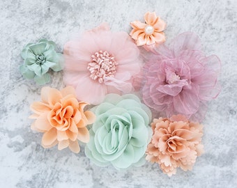 Fabric Flower Bundle | Woodland Fairy or Mermaid Inspired Craft Flowers | Nursery or Schoolroom 3D Flower Pack | Ribbon, Chiffon, Organza