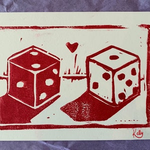 Valentine’s Day linocut print “Opposites Attract”