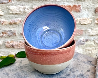 Blue and pink ceramic bowl