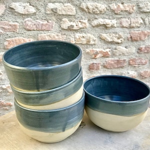 Bowl in France white enamel blue ceramic tableware stoneware