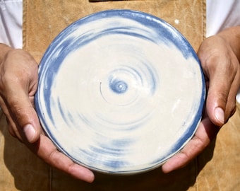 Underside Flat In Earth Mixed Blue and White Ceramic