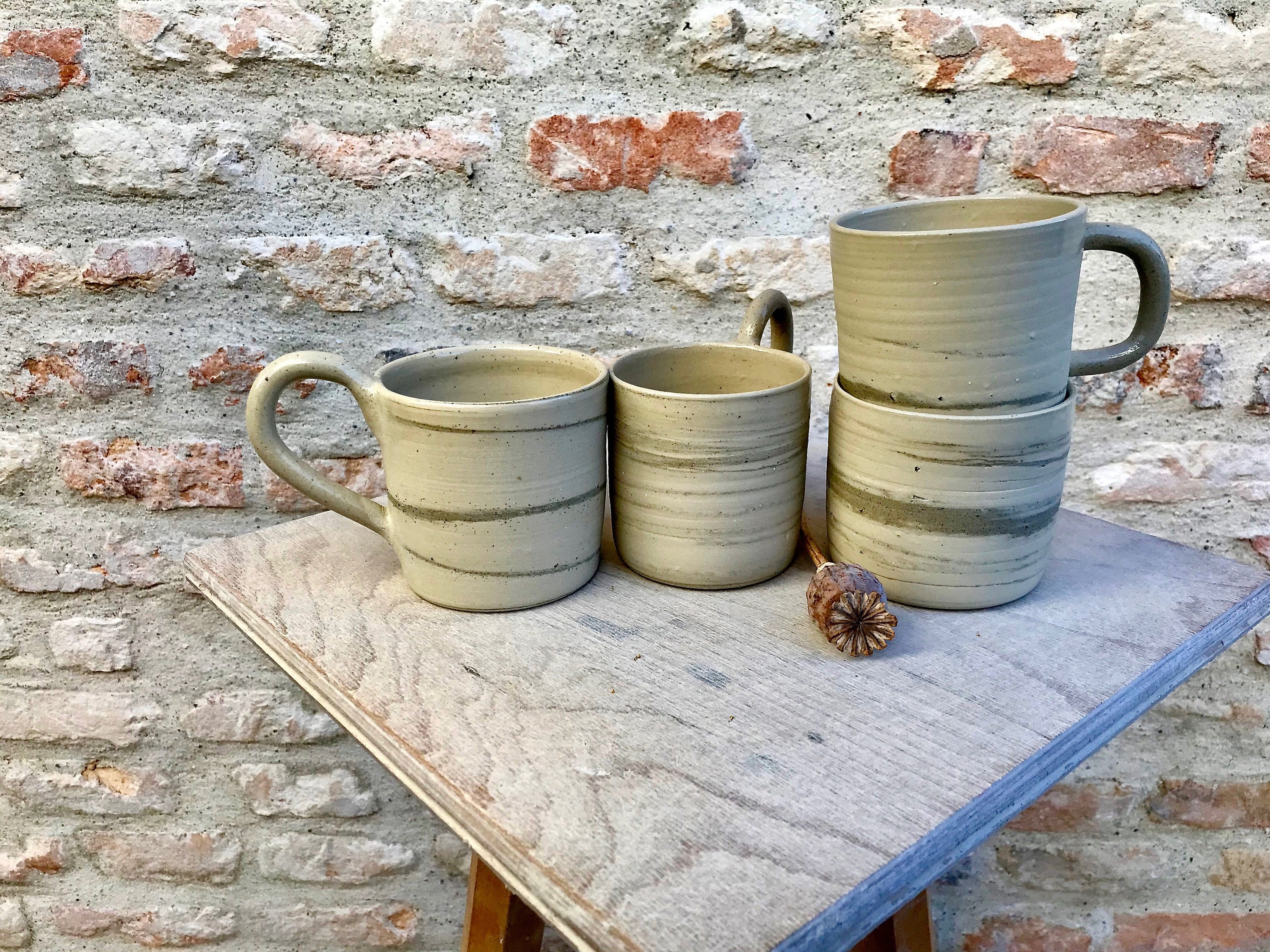 Mug en Céramique avec Anse Artisanale Gris et Blanc Fabriqué France