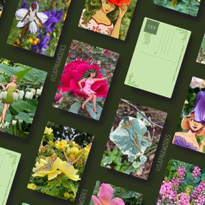Märchenhaftes Postkarten Set - 6 Illustrierte Blumen Postkarten | Botanische Fantasy Kunst | Zauberhaftes Briefpapier für Brieffreundschaften & Geschenke