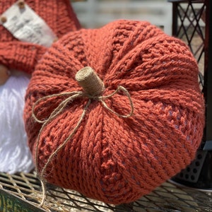 Jumbo Knitted Orange Pumpkin Pillow, couch pillow, fall pillow, coastal fall pumpkin, beach pumpkin, knitted pumpkin