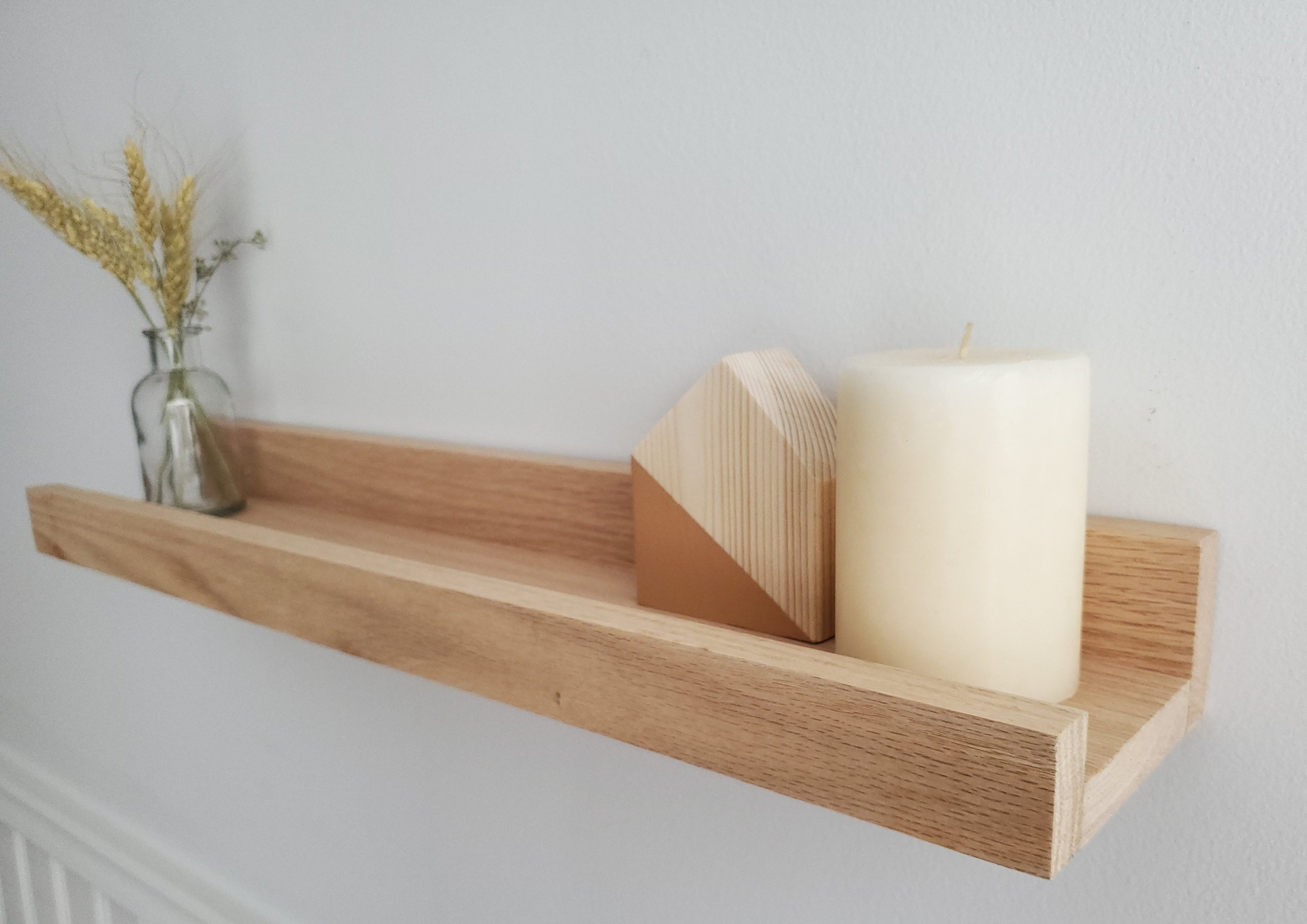 Solid red oak wood photo ledge shelf / picture frame ledge / Etsy