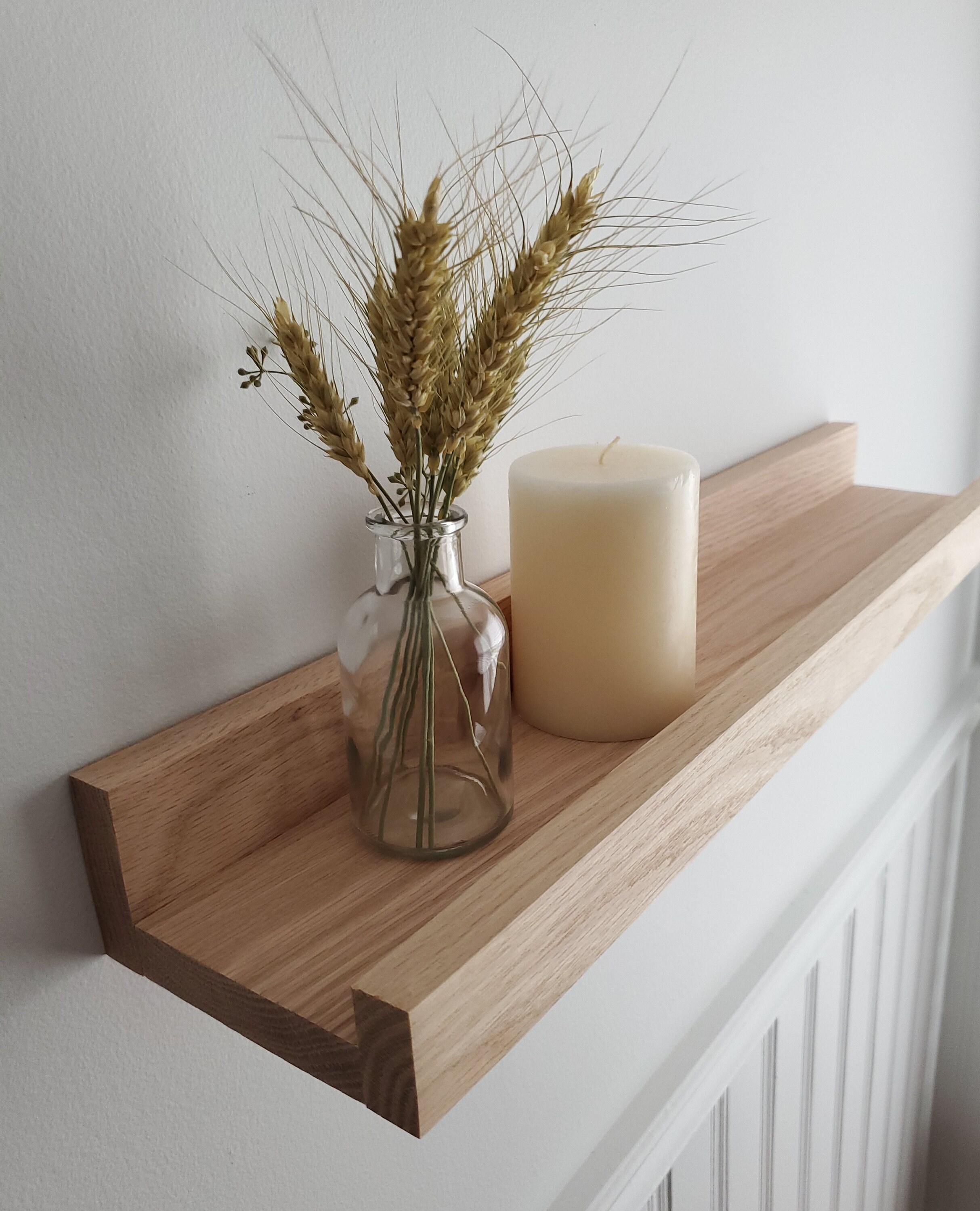 Solid red oak wood photo ledge shelf / picture frame ledge / Etsy