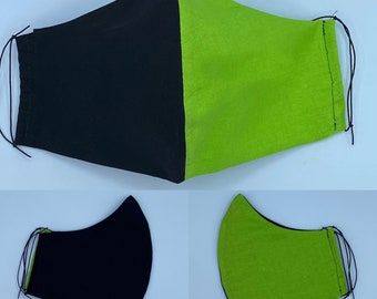 Black and Lime Green Face Mask with Integrated Non-Woven Filter Liner
