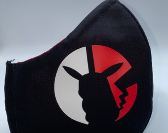 Black Mask with Pikachu Silhouette and  Integrated Non-Woven Filter Liner