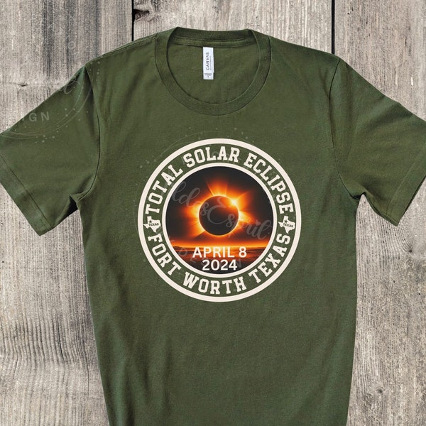 Fort Worth Texas Total Solar Eclipse Souvenir For Astronomical Celestial Event On April 8th, Moon Blocks Sun Crewneck Shirt Gifts for Group