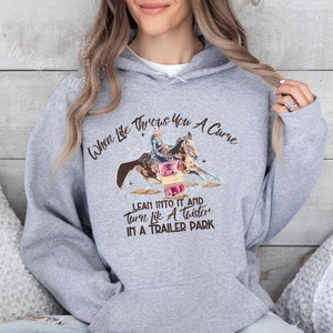Barrel Racer Horse Riding Sport Gift, Western Cowgirl Rodeo Hoodie Sweatshirt, Horseback Riding Equestrian Woman Competitor Hoodie Present