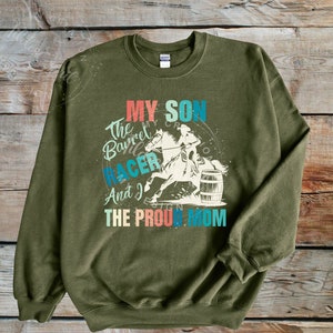 Cowboy Rodeo Barrel Racer Sweatshirt For Proud Barrel Racer Mama Barrel Racing Sweatshirt Horse Riding Competitor Pullover Crew Gift For Mom