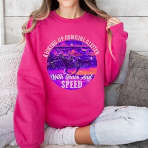 Country Cowgirl Barrel Racing Sweatshirt For Barrel Racer Lover, Barrel Racing Graphic Sweatshirt Rodeo Equestrian Horse Rider Competitor