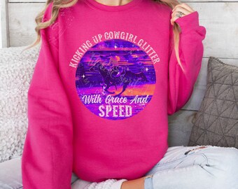 Country Cowgirl Barrel Racing Sweatshirt For Barrel Racer Lover, Barrel Racing Graphic Sweatshirt Rodeo Equestrian Horse Rider Competitor