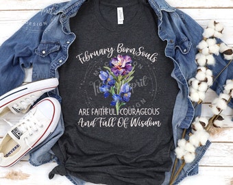 February Birth Flower Iris Cozy Cooler Weather T-Shirt Birthday Gift For Mom, Grandma, or Bestfriend, Iris Floral Graphic Tee,