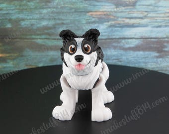 Border Collie 3d printed fidget pocket pet, Just Because gift for dog lover, 3d dog, pocket pet, pet memorial, articulated animal, flexi pet