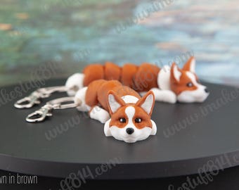 Pembroke Welsh Corgi 3d printed keychain, Just Because gift for her, 3d dog, bag charm, pet memorial, articulated animal, flexi keychain