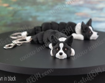 Cardigan Welsh Corgi 3d printed keychain, Just Because gift for her, 3d dog, bag charm, pet memorial, articulated animal, flexi keychain