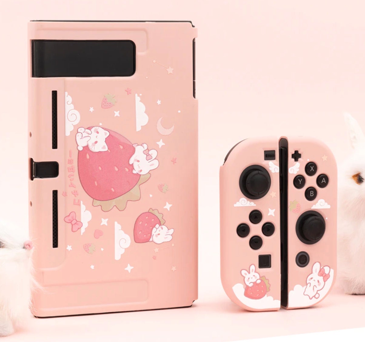 Étui rose Kawaii pour Nintendo Switch, coque de protection rigide, coque  pour console Nintendo Switch PomerCon, coque arrière colorée, poignées  amovibles