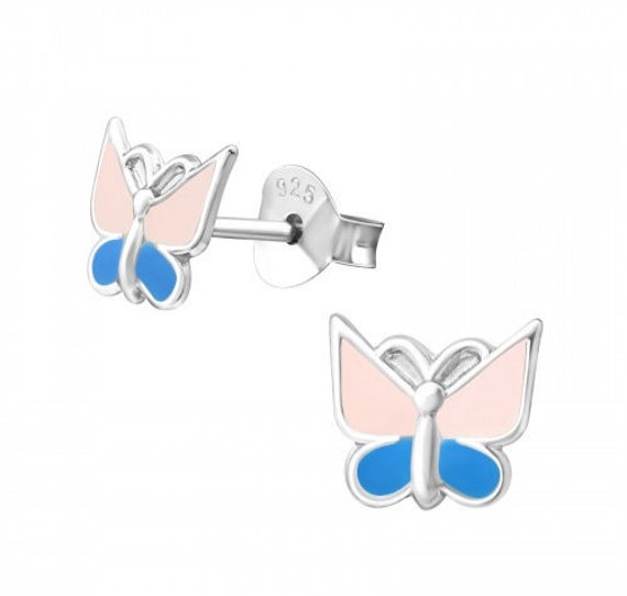 Femo Strawberry & Butterfly Girls Baby Genuine Sterling Silver Stud Earrings 