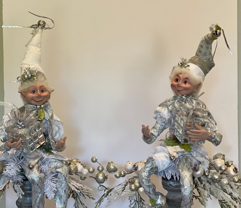 Silver n White elf grey shops candle holders silver white elves white silver wired ribbon sold in pairs