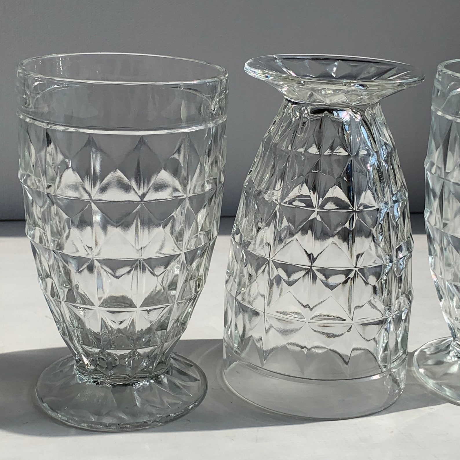 Vintage Set of 4 Crystal Clear Footed Drinking Glasses Etsy