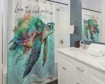 Beach Shower Curtain, Coastal Shower Curtain, Body Positive Sea Turtle Shower Curtain, Summer Bath Decor, Ocean Bathroom Decor