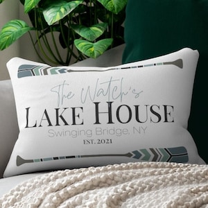 Lake House Pillow, Last Name Pillow, Family Name Pillow, Teal Pillow, Lake House Gifts, Custom Throw Pillow, Personalized Gift, Lake Life