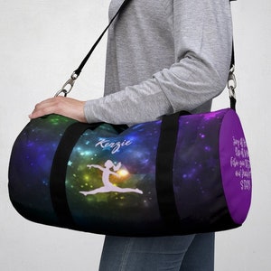 女の子用体操バッグ、体操用パーソナライズダッフルバッグ、娘へのクリスマスプレゼント、体操ギフト、星に手を伸ばす、キッズバッグ