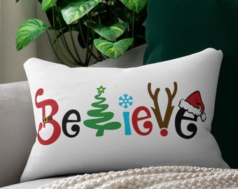 Believe Christmas Pillow, Holiday Throw Pillow, Believe Pillow, Christmas Lumbar Pillow, Gift for Home, New Homeowner Gift, Xmas Cushion