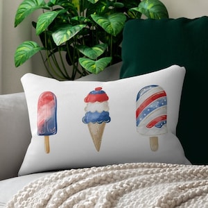 Patriotic Decoration, Red White and Blue Pillow, Ice Cream Pillow, 4th of July Pillows, Patriotic Lumbar Pillow, Summer Pillow, Ice Pop