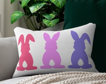 Easter Lumbar Pillow, Easter Pillow, Bunny Pillow, Spring Pillow, Bunny Tail Pillow, Easter Bunny Pillow, Happy Easter Lumbar, Spring Pillow