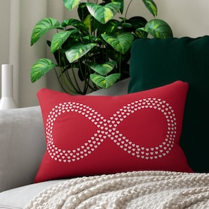 Red Heart Infinity Symbol Lumbar Pillow, Valentines Pillow, Hearts Pillow, Valentine's Day Decoration, Love Home Decor, Valentines Gift