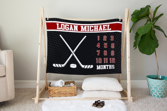 Personalized Hockey Milestone Blanket for Boys Custom Sports Monthly Growth Tracker for Newborn Gift Baby Shower Gift for New Mom Etsy