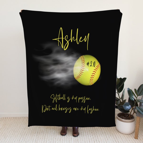 Softball Blanket Personalized, Softball Gift for Girls, Softball Flag, Custom Sports Gift, Team Gifts, Sports Blanket, Softball Bedding