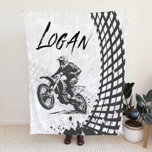 Dirt Bike Blanket Personalized, Dirt Bike Gifts for Boys, Dirt Bike Racing, Motocross Gifts for Him, Birthday Gift for Teens, Custom Name